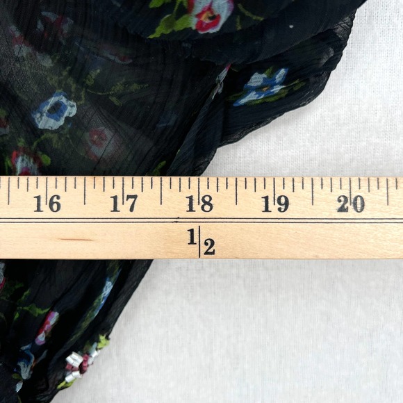 FREE PEOPLE Buttercup Embellished Button Down Top Womens XS Black Sheer Floral - Picture 10 of 12